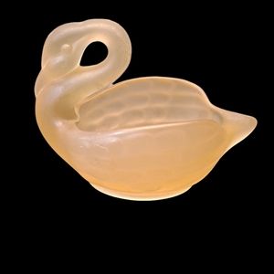 Art Frosted Glass Yellow Swan Figurine Dish/Planter 6”